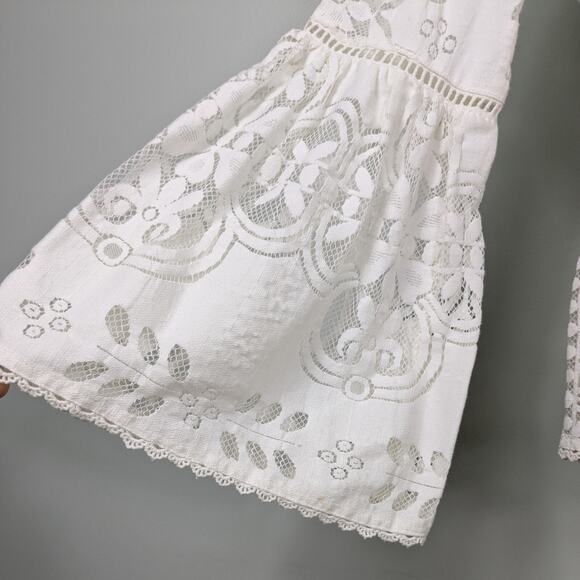 Spell Crochet Clover Lace Top Cream S Boho Hippie Floral Bell Flare Sheer Blouse - Picture 5 of 12